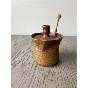 Italy Honey Pot With Spool For Honey ‎ pottery artist  signed Honey Jar